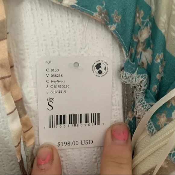 NWT Free People Dress Fiona Patchwork Maxi in Green Beige Print - Picture 6 of 11